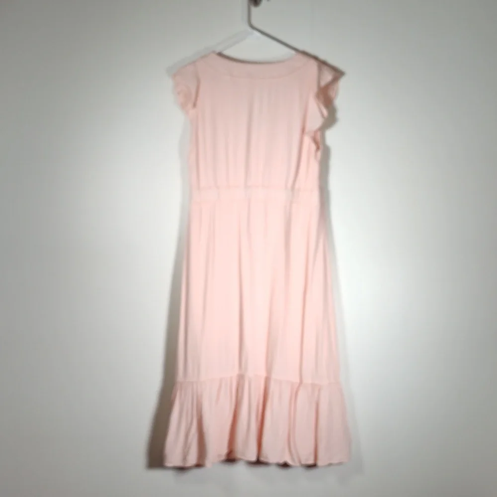 J. Crew Point Sur blush v-neck ruffle hem flutter‎ sleeve midi dress 10